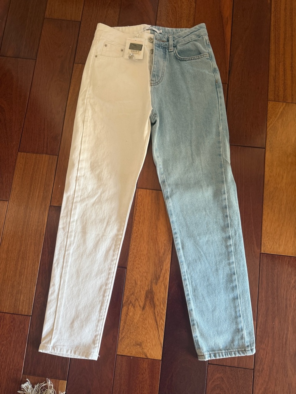 Adika Two-Tone Women's High-Waist Jeans - White & Light Blue
